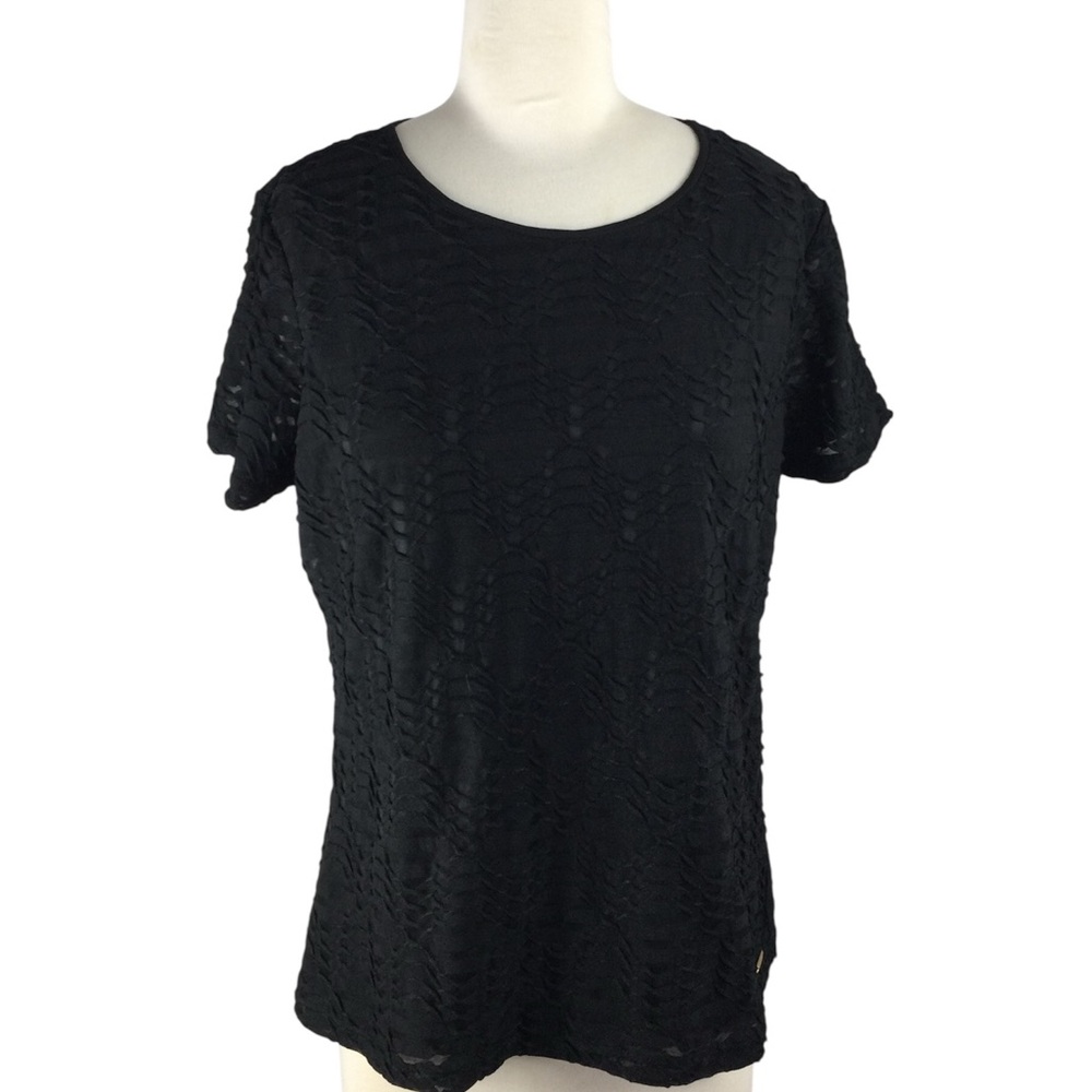 Calvin Klein Black‎ Textured Short Sleeve Top, Medium
